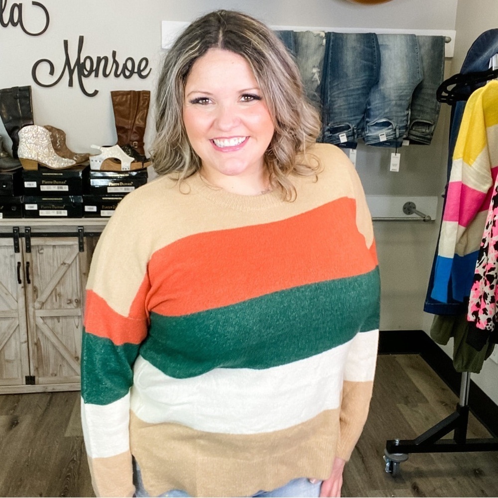 Sew In Love "Lindy" Long Sleeve Round Neck Stripe Sweater Size 1X